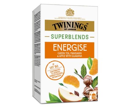 Чай с Мандарина, Ябълка и Зелен Чай с Гуарана Energise Twinings Superblends 18 бр х 2 г