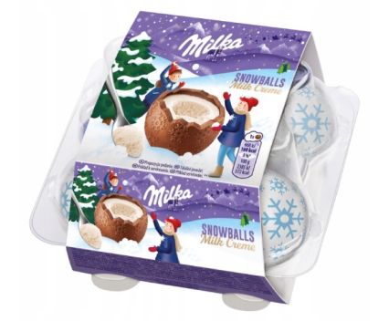 Коледни Бонбони с Млечен Пълнеж Milka Snowballs 4 бр 112 г 