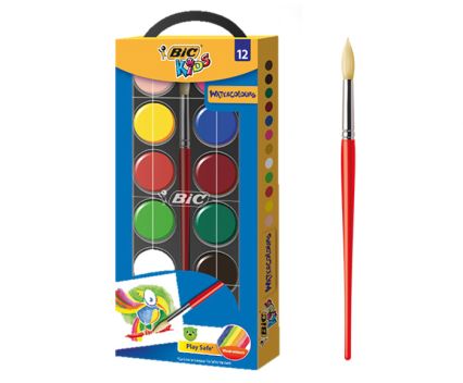 Акварелни бои Bic Kids 12 цвята + четка