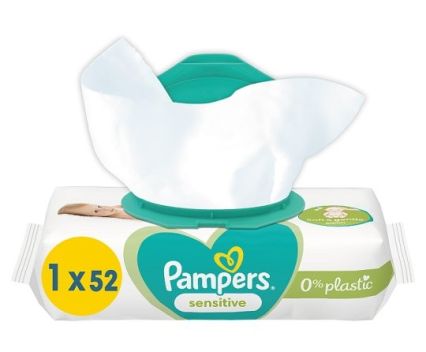 Бебешки Влажни Кърпички Pampers Sensitive Plastic free 52 бр